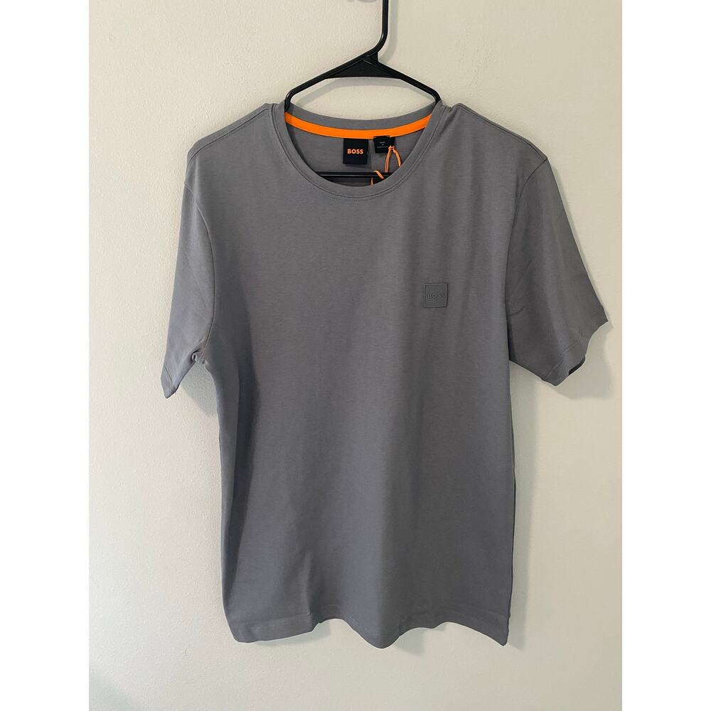 New Boss Relaxed Fit Tales Logo Luxury T-shirt, 100% Cotton, Gray, Size Medium